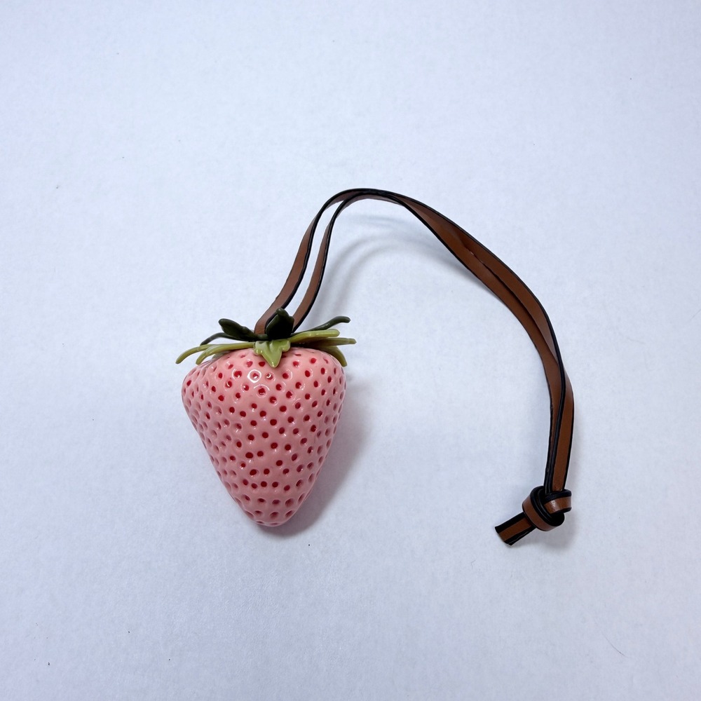 Pink Strawberry Bag Charm Fruit Purse Pendant Accessory with Leather Strap